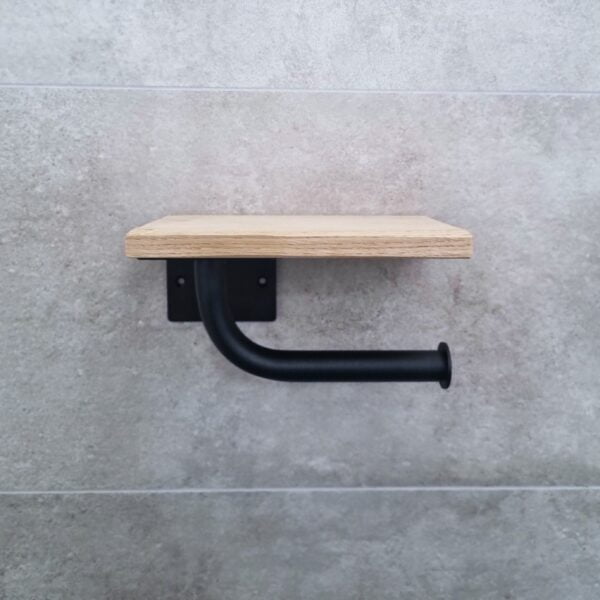 De Slimme Toiletrolhouder Mat Zwart - Licht Eiken - Afbeelding 2
