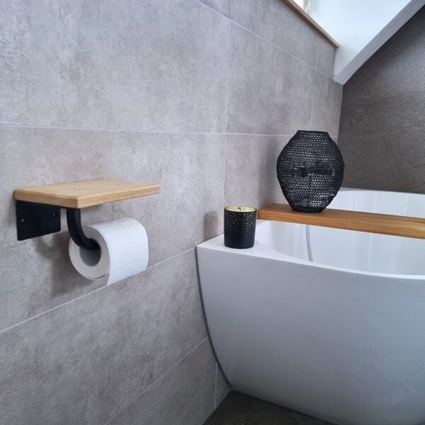 De Slimme Toiletrolhouder Mat Zwart - Licht Eiken - Afbeelding 5