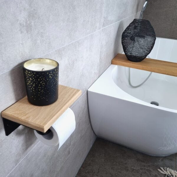De Slimme Toiletrolhouder Mat Zwart - Licht Eiken - Afbeelding 4