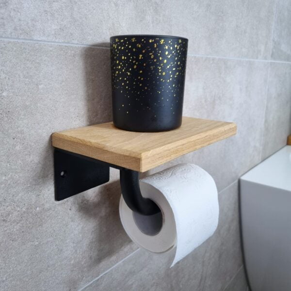 De Slimme Toiletrolhouder Mat Zwart - Licht Eiken