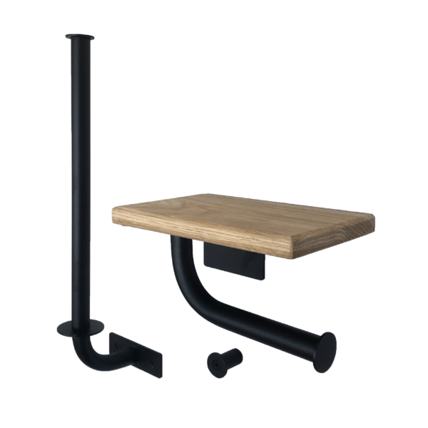 De Slimme Toiletrolhouder Mat Zwart - Licht Eiken (set) - Afbeelding 2